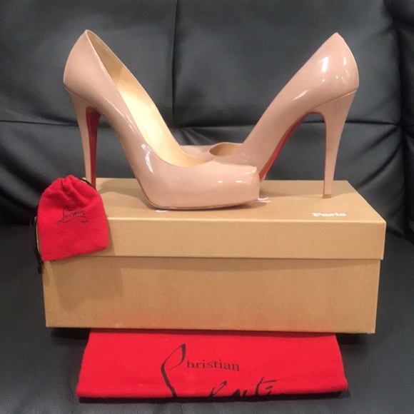Christian Louboutin tan beige leather platform shoes sz 37.5